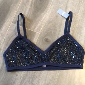 Aerie navy blue sequin bralette adjustable straps NWT
